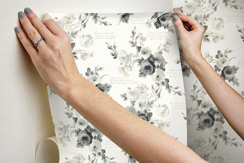 Wallpaper Magnolia Home Heirloom Rose Peel & Stick Wallpaper // Grey & White 