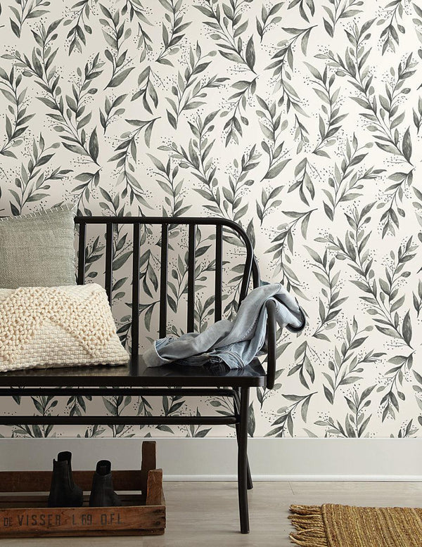 Wallpaper Magnolia Home Olive Branch Peel & Stick Wallpaper // Charcoal 