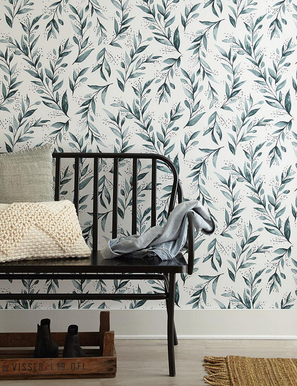 Wallpaper Magnolia Home Olive Branch Peel & Stick Wallpaper // Teal 