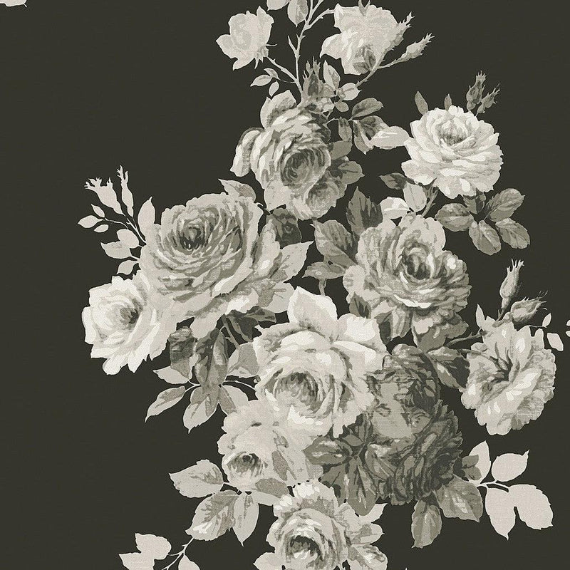 Wallpaper Magnolia Home Tea Rose Peel & Stick Wallpaper Sample // Black & White 8 x 10 
