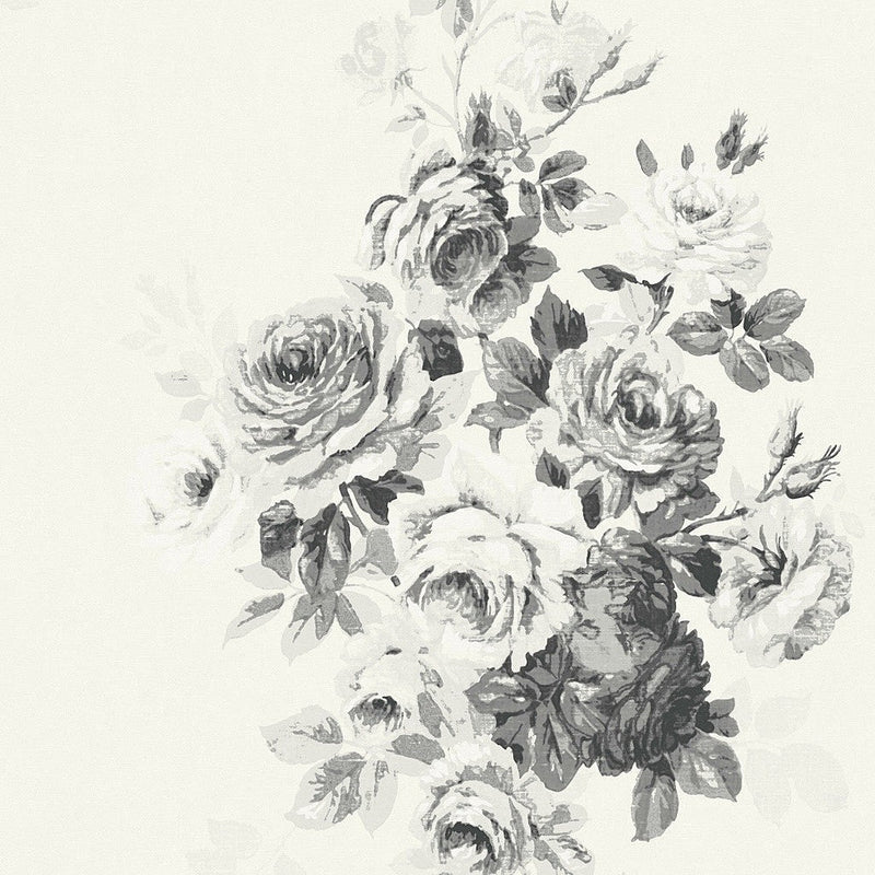 Wallpaper Magnolia Home Tea Rose Peel & Stick Wallpaper Sample // White & Black 8 x 10 
