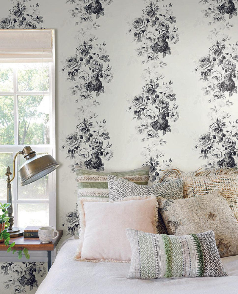 Wallpaper Magnolia Home Tea Rose Peel & Stick Wallpaper // White & Black 
