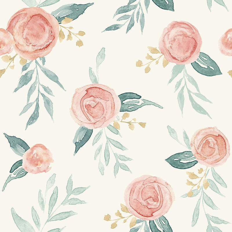 Wallpaper Magnolia Home Watercolor Roses Peel & Stick Wallpaper Sample // Red 8 x 10 