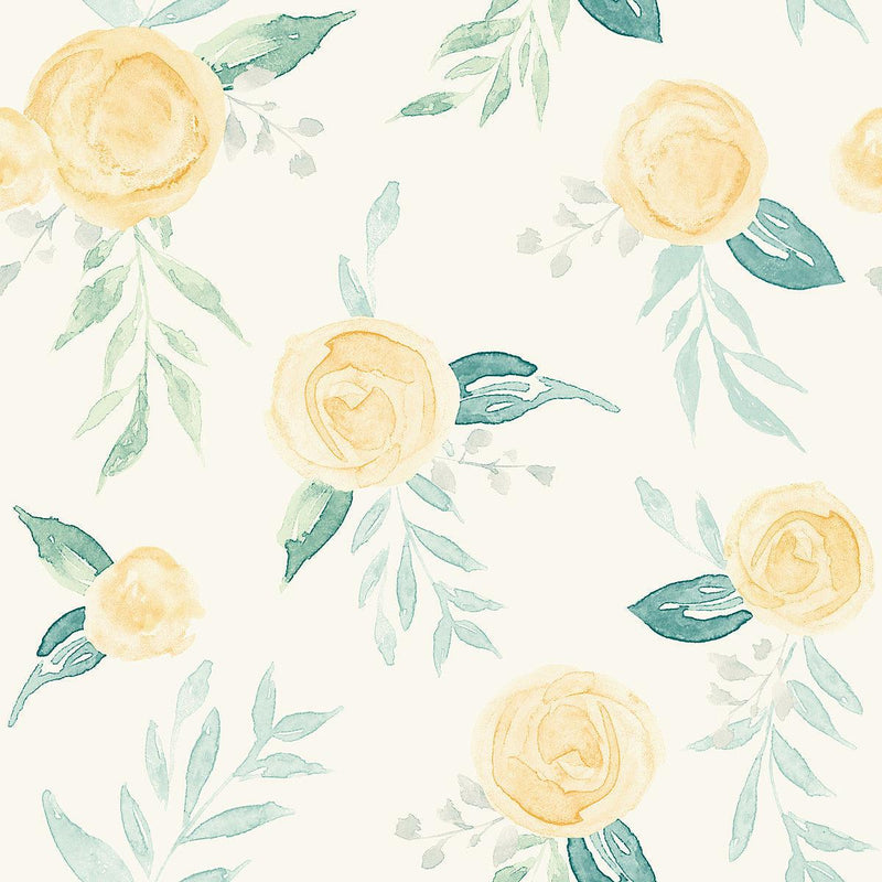 Wallpaper Magnolia Home Watercolor Roses Peel & Stick Wallpaper // Yellow 