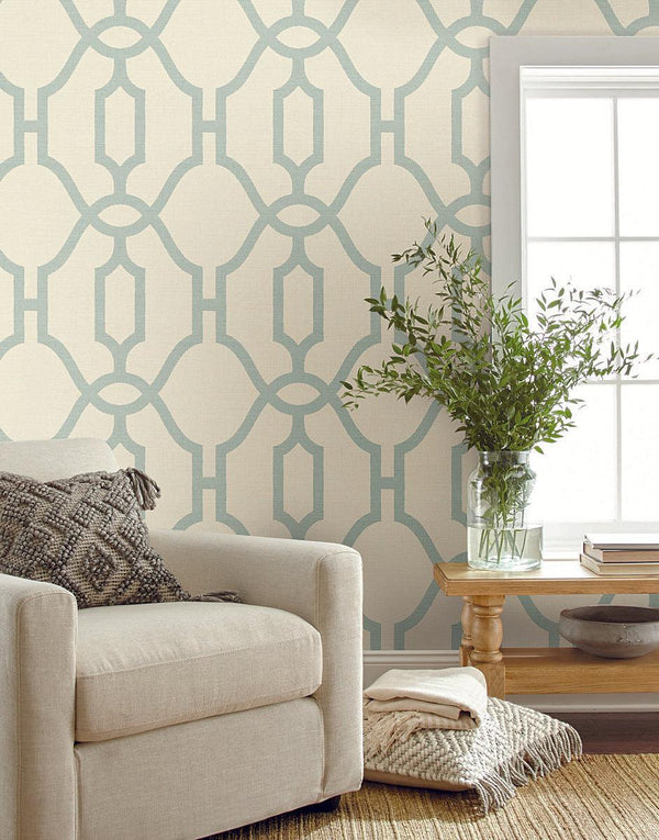 Wallpaper Magnolia Home Woven Trellis Peel & Stick Wallpaper // Beige & Blue 