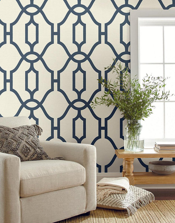 Wallpaper Magnolia Home Woven Trellis Peel & Stick Wallpaper // Blue & White 