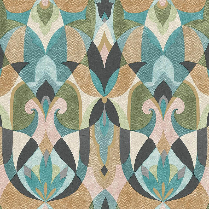 Wallpaper Malta Wallpaper Sample // Teal & Gold 8 x 10 