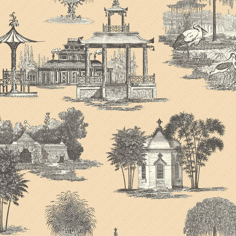 Wallpaper Mandarin Wallpaper Sample // Beige & Black 8 x 10 