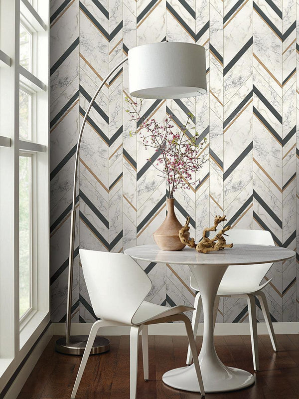 Wallpaper Marble Chevron Wallpaper // Black & Gold 