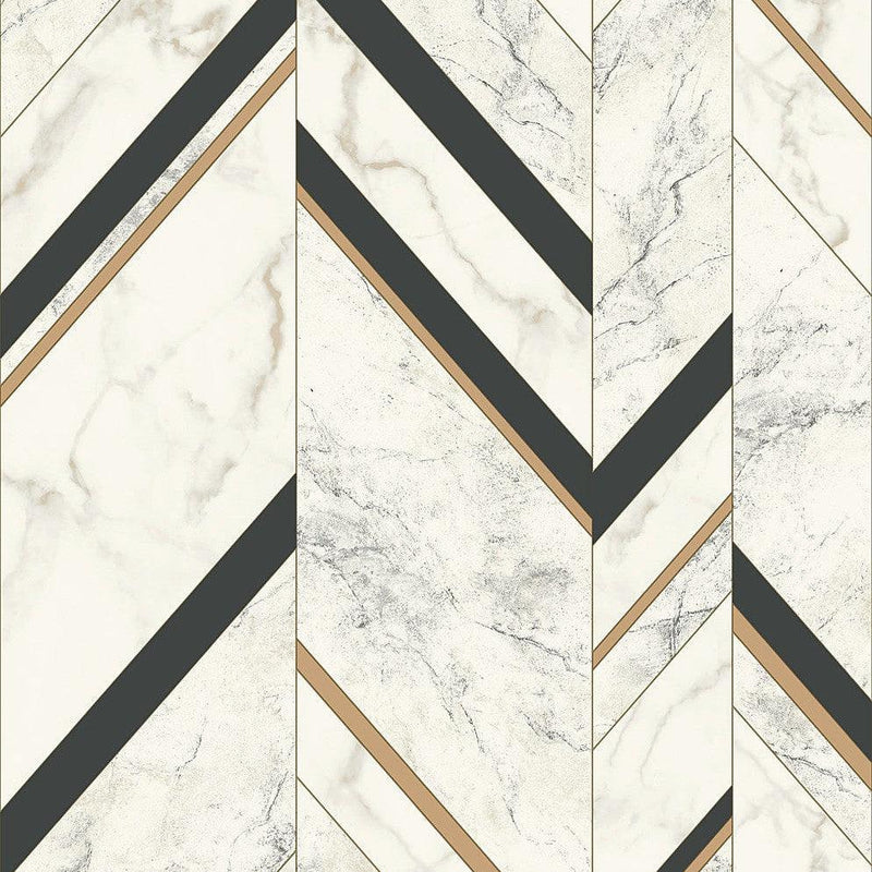 Wallpaper Marble Chevron Wallpaper Sample // Black & Gold 8 x 10 