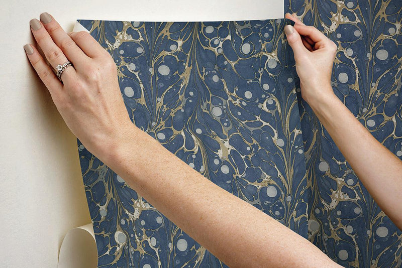 Wallpaper Marbled Endpaper Peel & Stick Wallpaper // Navy 