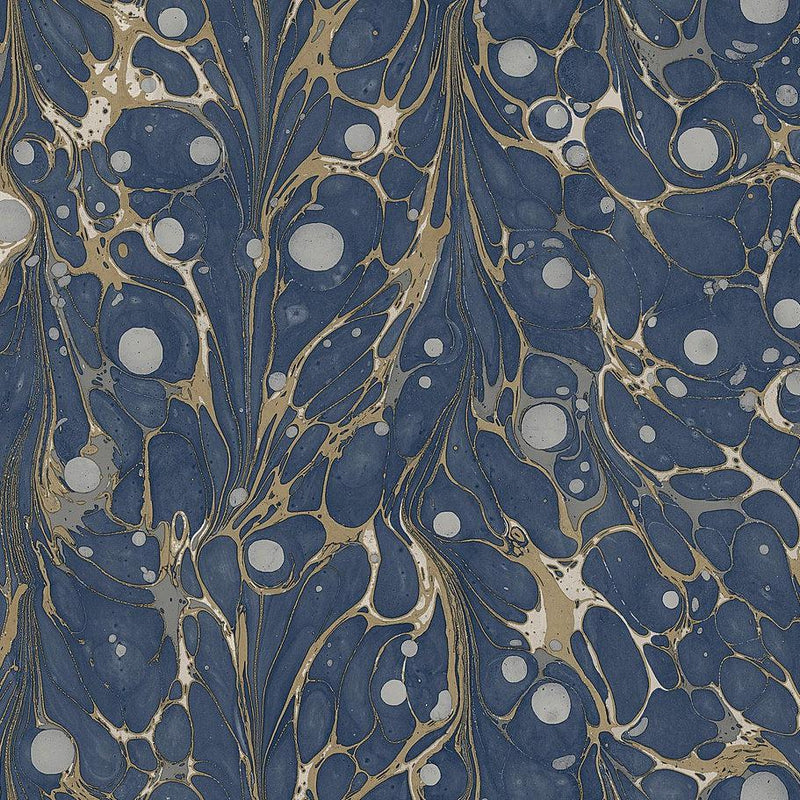 Wallpaper Marbled Endpaper Peel & Stick Wallpaper Sample // Navy 8 x 10 