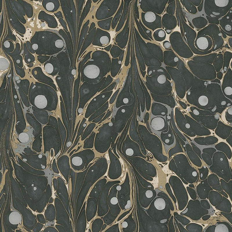 Wallpaper Marbled Endpaper Wallpaper Sample // Black & Gold 8 x 10 
