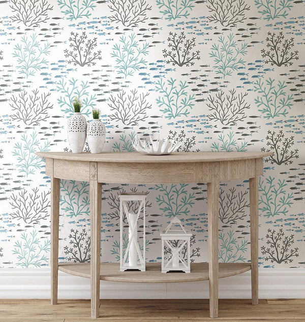 Wallpaper Marine Garden Wallpaper // Blue & Brown 