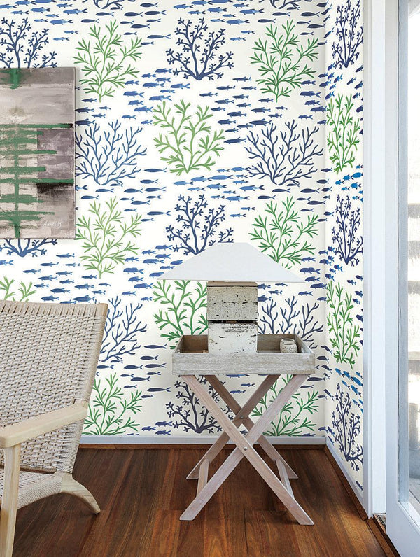 Wallpaper Marine Garden Wallpaper // Green & Blue 