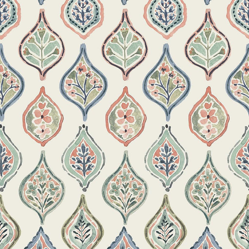 Wallpaper Marketplace Motif Wallpaper Sample // Off White & Green 8 x 10 