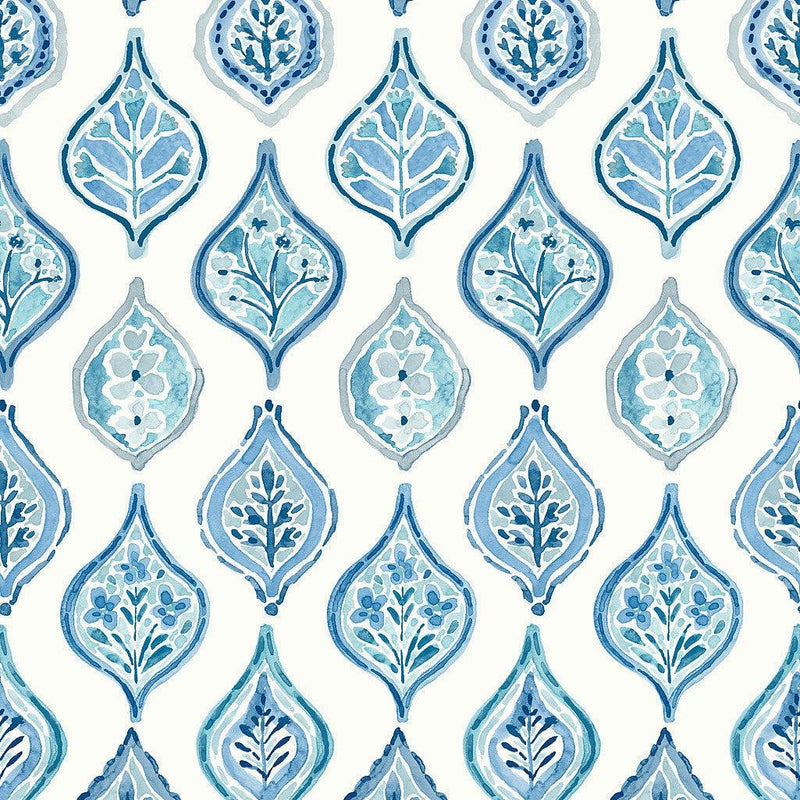 Wallpaper Marketplace Motif Wallpaper Sample // White & Blue 8 x 10 