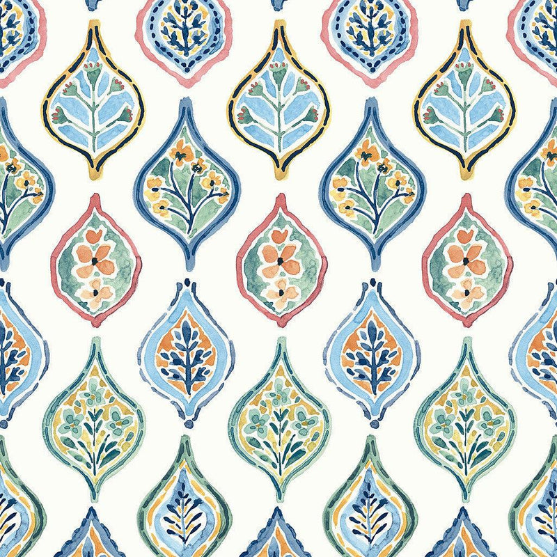 Wallpaper Marketplace Motif Wallpaper Sample // White & Multi 8 x 10 