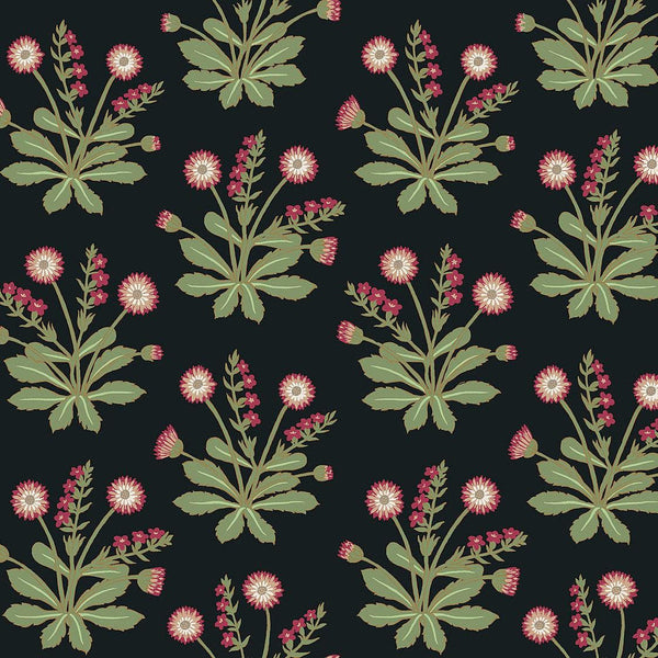 Wallpaper Meadow Flowers Wallpaper // Black & Rose Gold Metallic 