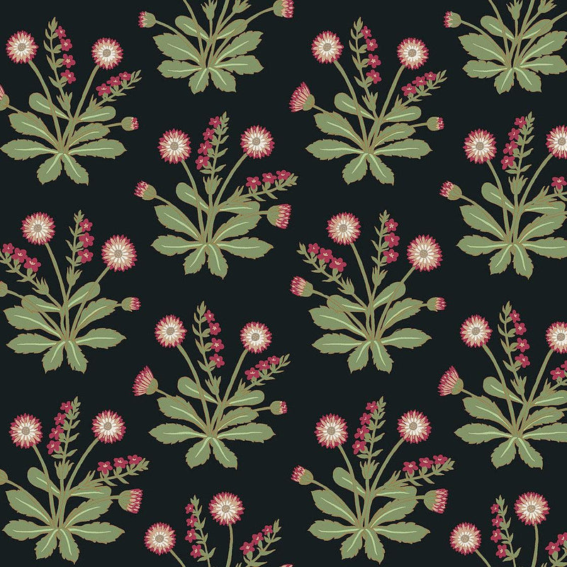 Wallpaper Meadow Flowers Wallpaper Sample // Black & Rose Gold Metallic 8 x 10 
