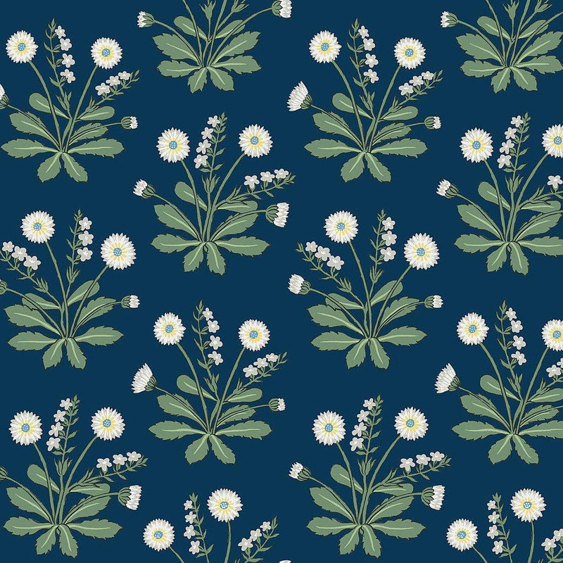 Wallpaper Meadow Flowers Wallpaper Sample // Navy & White 8 x 10 
