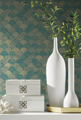 Wallpaper Mermaid Scales Wallpaper // Teal & Gold 