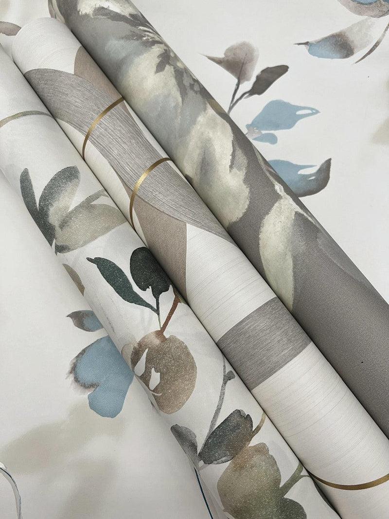Wallpaper Midnight Blooms Peel & Stick Wallpaper // Light Blue & Grey 