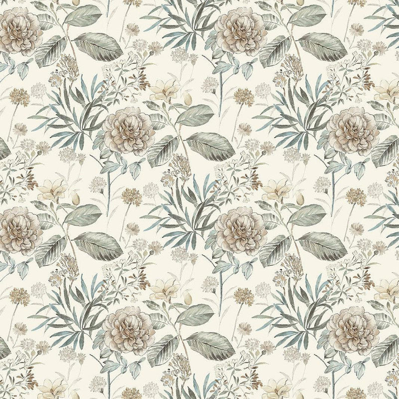 Wallpaper Midsummer Floral Wallpaper Sample // Beige & Green 8 x 10 