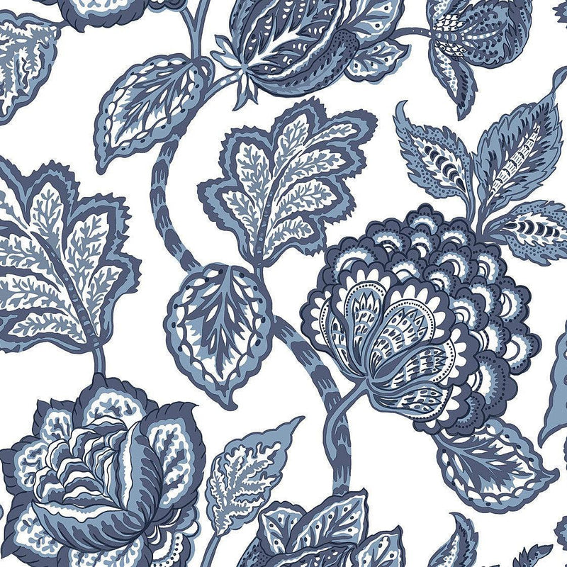 Wallpaper Midsummer Jacobean Wallpaper Sample // White & Blue 8 x 10 