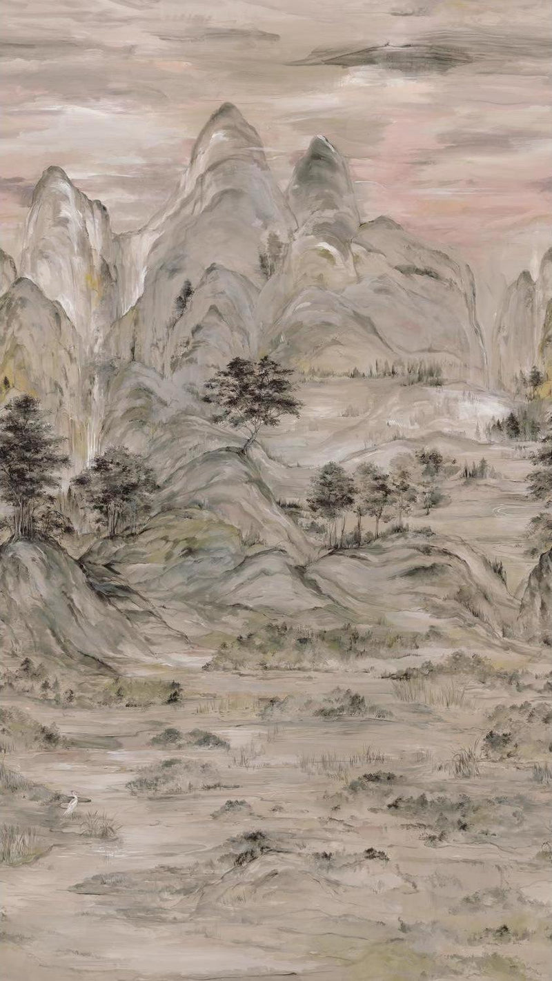 Wallpaper Misty Mountain Wall Mural Sample // Beige 8 x 10 