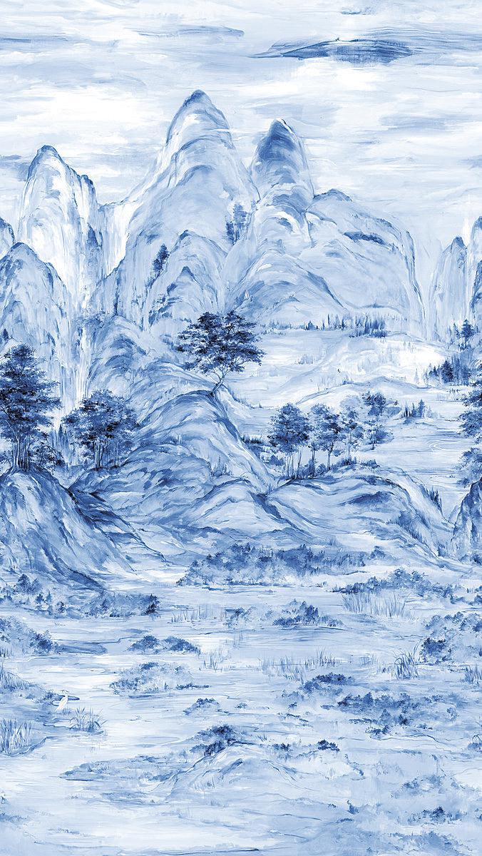 Wallpaper Misty Mountain Wall Mural Sample // Blue 8 x 10 