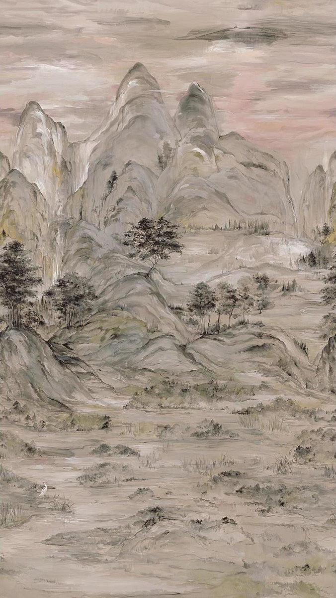 Wallpaper Misty Mountain Wall Mural Sample // Taupe 8 x 10 