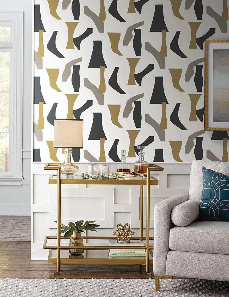 Wallpaper Modernist Peel & Stick Wallpaper // Black & Gold 