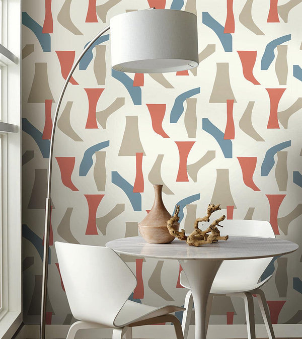 Wallpaper Modernist Peel & Stick Wallpaper // Coral & Blue 