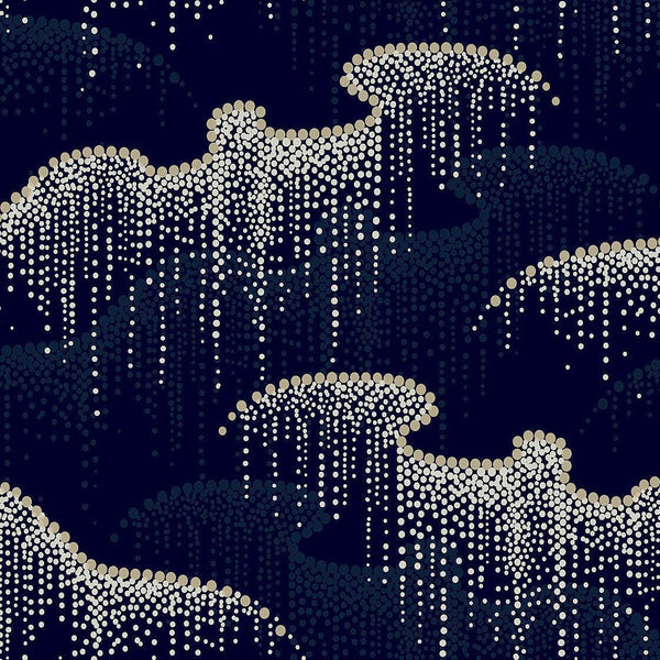 Wallpaper Moonlight Pearls Wallpaper Sample // Navy 8 x 10 