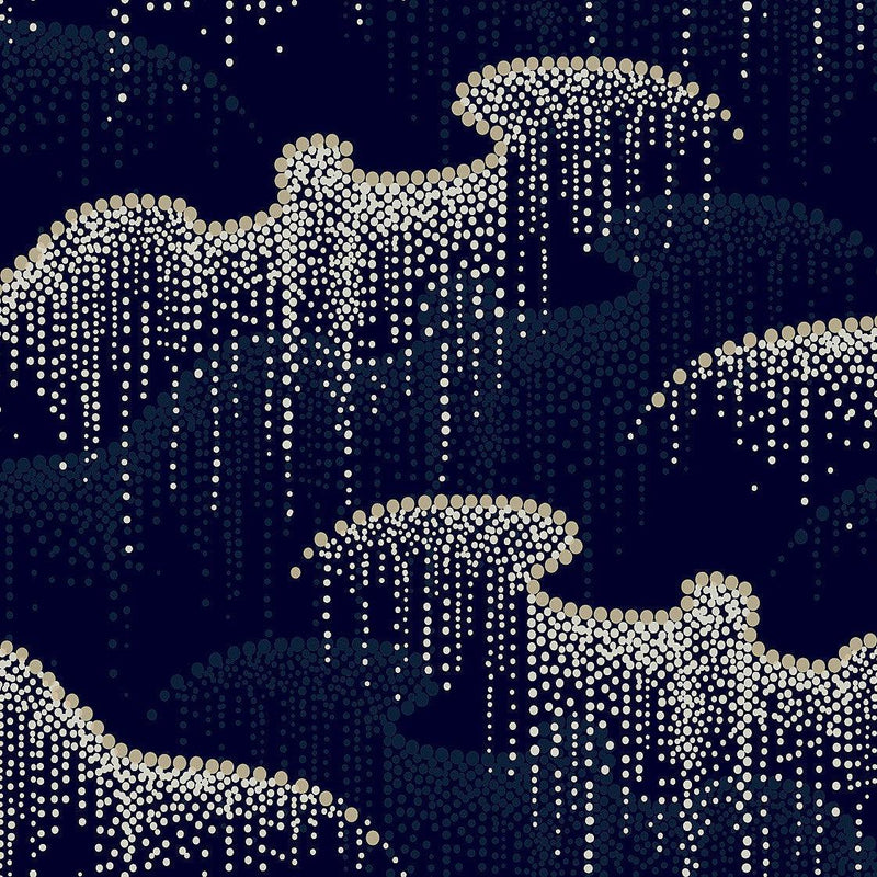 Wallpaper Moonlight Pearls Wallpaper Sample // Navy 8 x 10 
