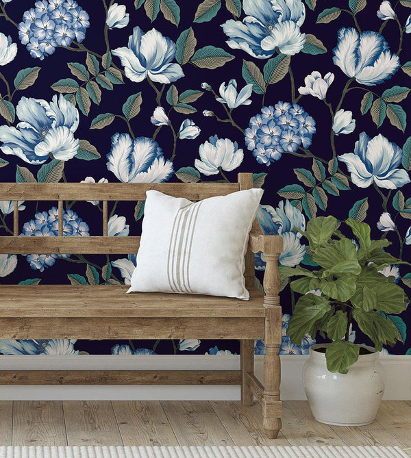 Wallpaper Morning Garden Wallpaper // Navy 