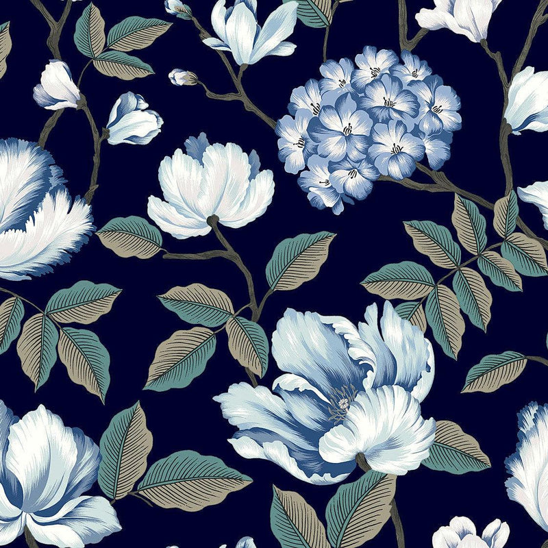 Wallpaper Morning Garden Wallpaper Sample // Navy 8 x 10 