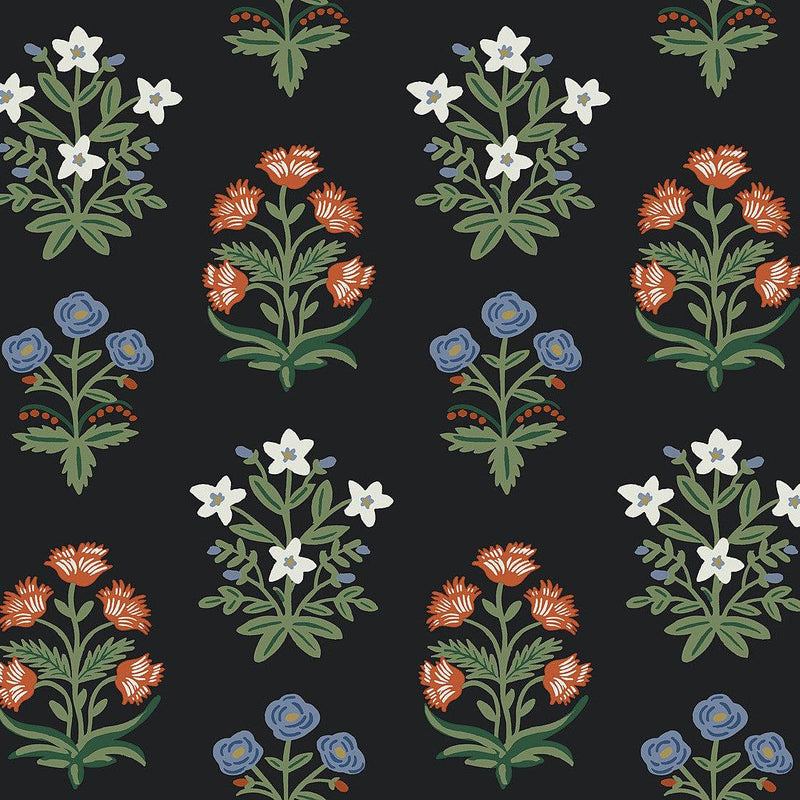 Wallpaper Mughal Rose Wallpaper Sample // Black & Pink 8 x 10 