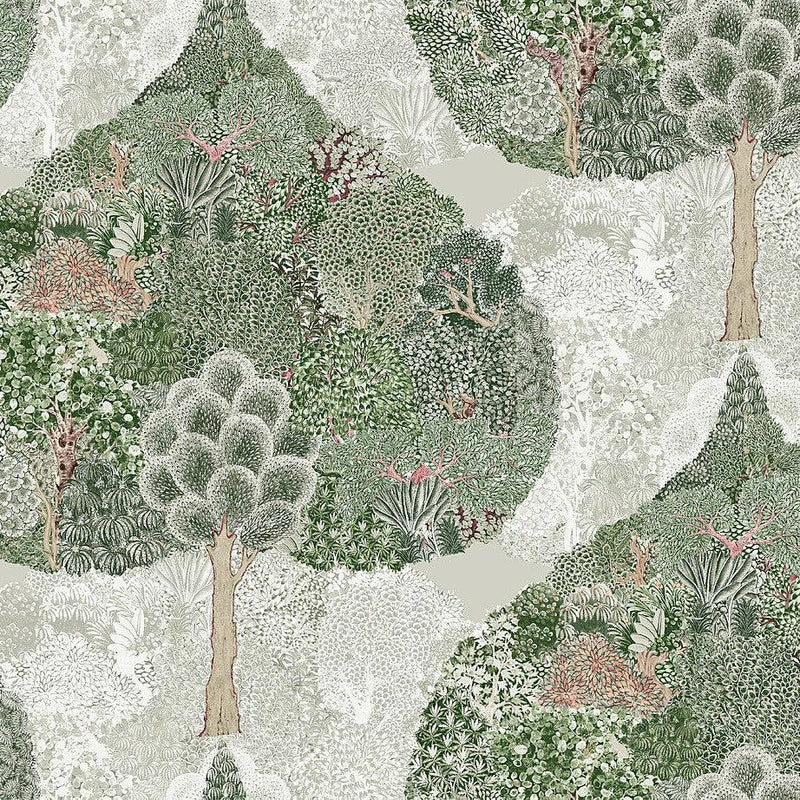 Wallpaper Mystic Forest Wallpaper // Green & Coral 