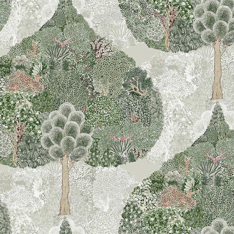 Wallpaper Mystic Forest Wallpaper Sample // Green & Coral 8 x 10 