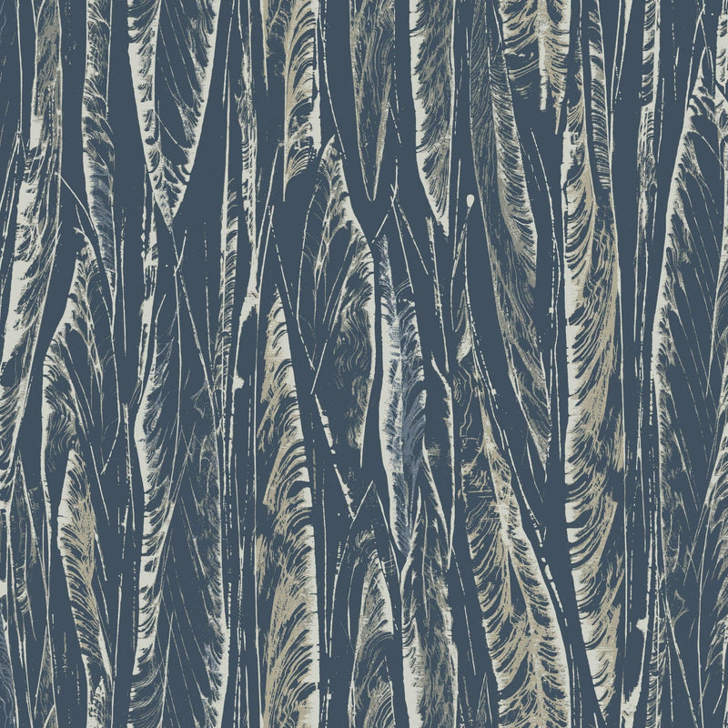 Wallpaper Native Leaves Wallpaper Sample // Navy 8 x 10 