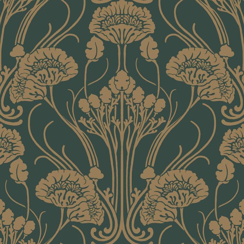 Wallpaper Nouveae Damask Wallpaper Sample // Green 8 x 10 