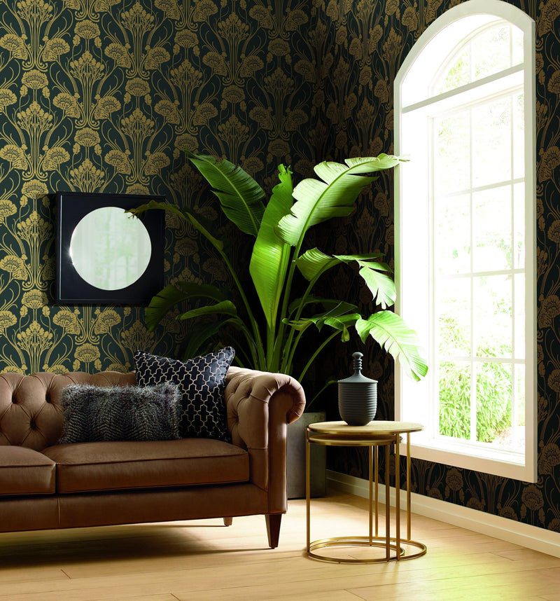 Wallpaper Nouveau Damask Wallpaper // Black 