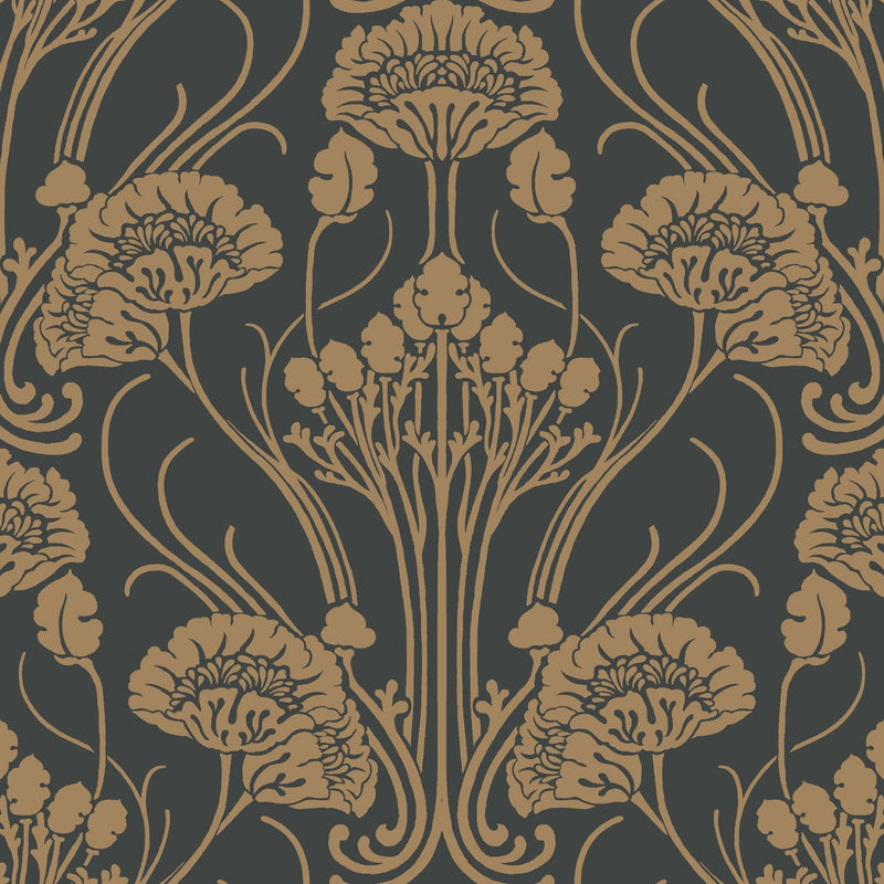 Wallpaper Nouveau Damask Wallpaper Sample // Black 8 x 10 