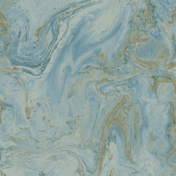 Wallpaper Oil & Marble Wallpaper // Bright Blue & Gold Metallic 