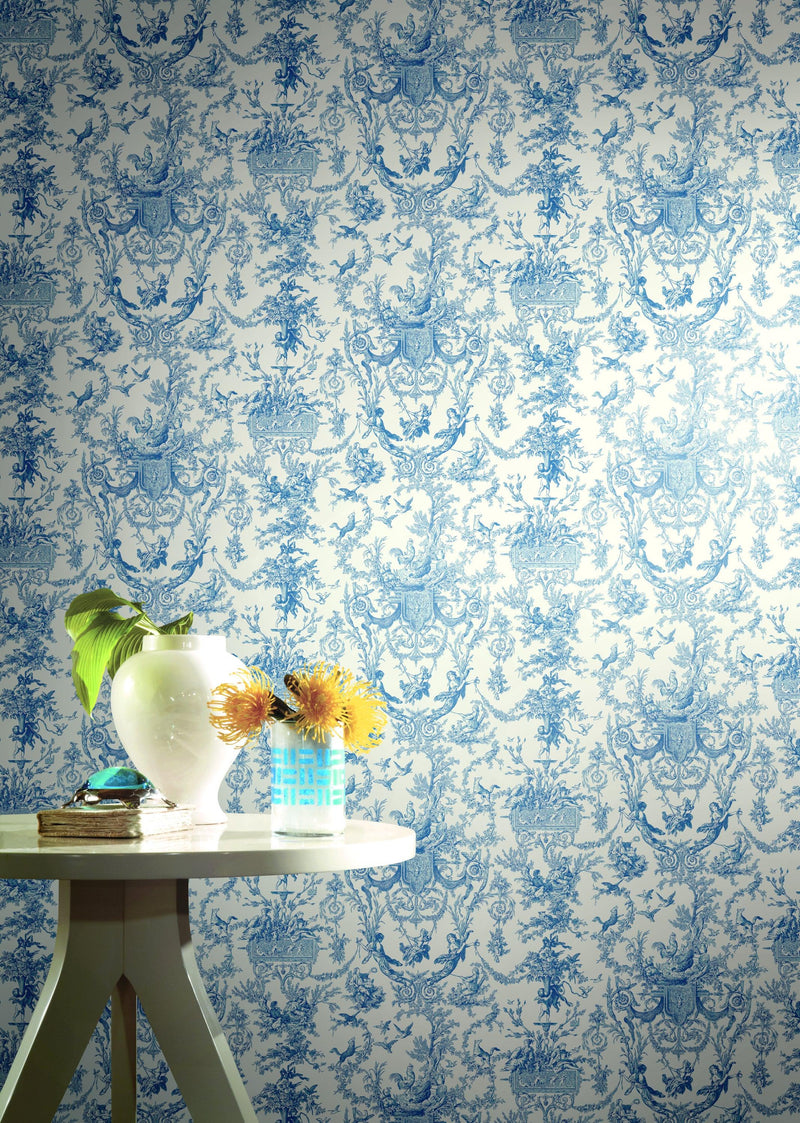 Wallpaper Old World Toile Wallpaper // Blue & White 