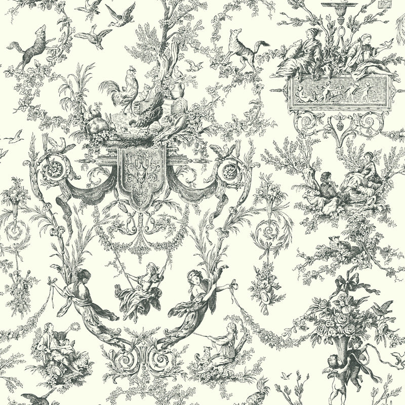 Wallpaper Old World Toile Wallpaper Sample // Black & White 8 x 10 