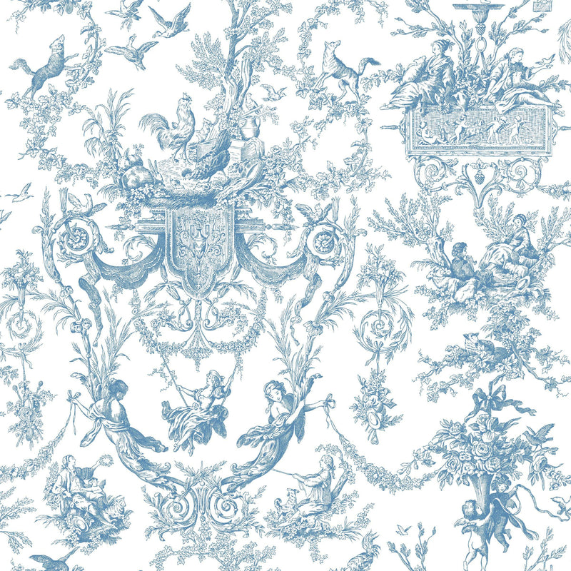 Wallpaper Old World Toile Wallpaper Sample // Blue & White 8 x 10 