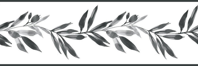 Wallpaper Olive Branch Border Sample // Black & White 8 x 10 